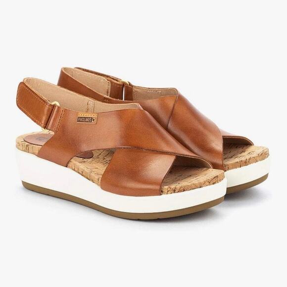 Pikolinos Women’s Mykonos Wedge Sandals Brandy Leather Size 37/ US 6.5-7 - Picture 1 of 10